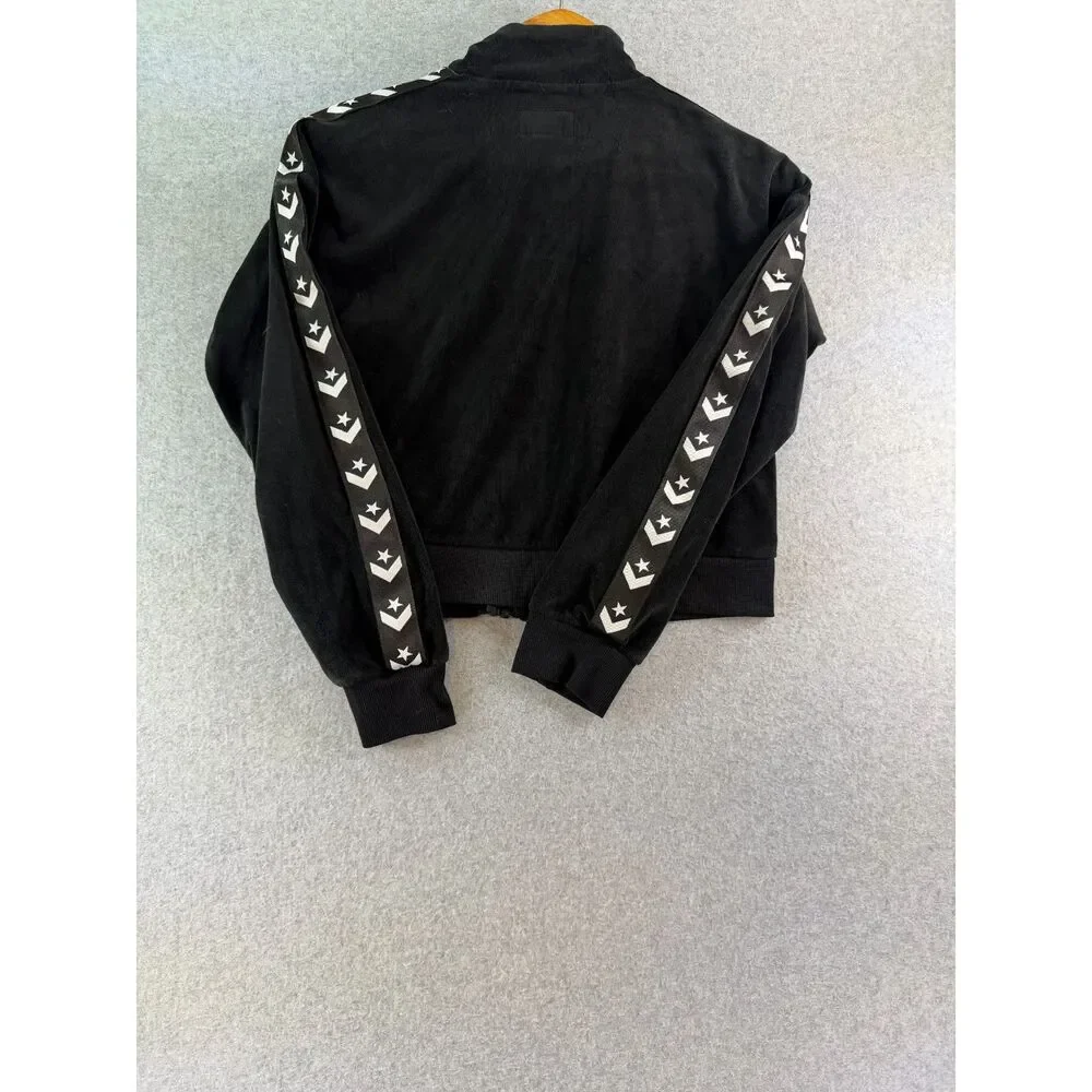 Converse Youth Large Black Velour Track Jacket Full Zip Logo Tape 3445